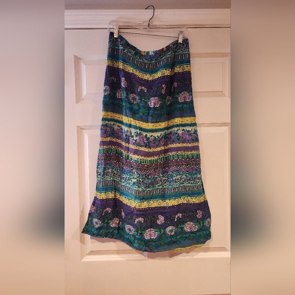 Studio C vintage colorful floral midi skirt with side slits
